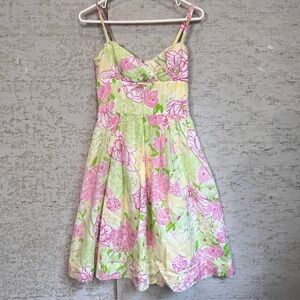 Vintage Lilly Pulitzer White Label Strappy Pink Floral Sundress Sz 0 Beach Vacay
